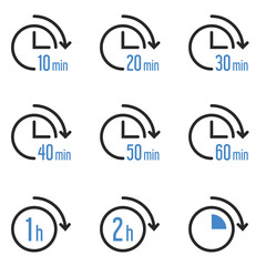 Set of simple timers. Time clock line icon set, fast delivery, quick service, working hours.