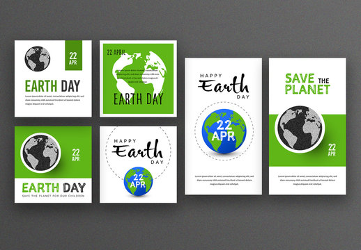 Earth Day Social Media Post Layout with Planet Illustrations