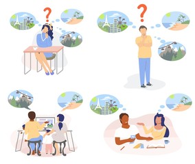 People planning summer vacation, vector flat isolated illustration