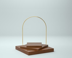 3d render of background with a pedestal and a showcase, abstract minimal concept, blank space, simple clean design, minimalist mockup