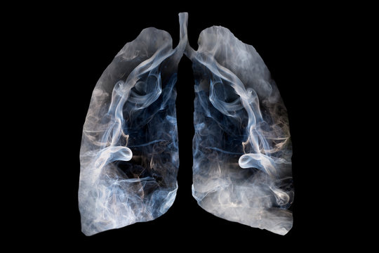 Illustration of a toxic smoke formation shaped as the human lung, The concept of cigarette smoker lungs on black background
