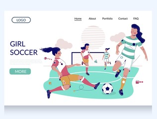 Obraz na płótnie Canvas Girl soccer vector website landing page design template