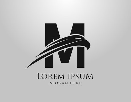 Initial M Letter Eagle Logo Icon with Creative Eagle Head Vector Illustration Design.