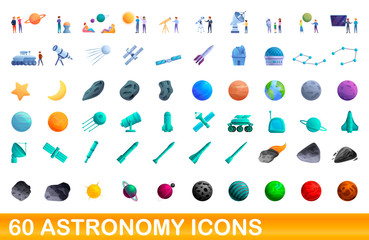 60 astronomy icons set. Cartoon illustration of 60 astronomy icons vector set isolated on white background