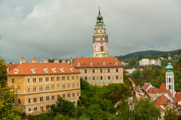 Obraz premium Rainy day in Cesky Krumlov, Czech Republic