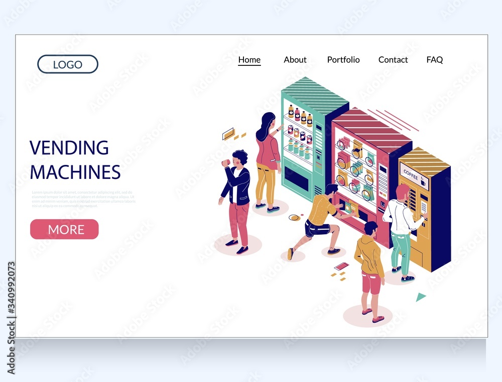Poster vending machines vector website landing page design template