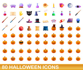 80 halloween icons set. Cartoon illustration of 80 halloween icons vector set isolated on white background