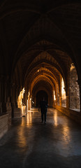 Fototapeta premium man is walking over the arch in the sunset
