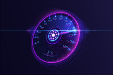 Neon car speedometer. Vector illustration.