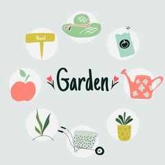 Set of hand drawn garden elements. - vector