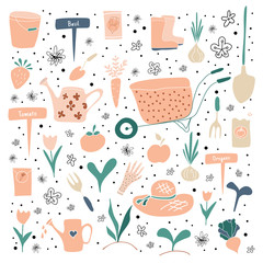 Set of hand drawn garden elements. - vector