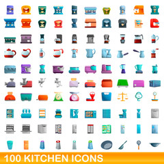 100 kitchen icons set. Cartoon illustration of 100 kitchen icons vector set isolated on white background