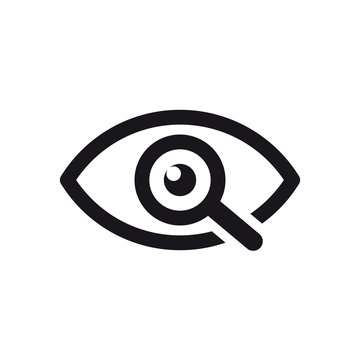 Magnifier with eye outline icon. Find icon, investigate concept symbol. Eye with magnifying glass. Appearance, aspect, look, view, creative vision icon for web and mobile – stock vector