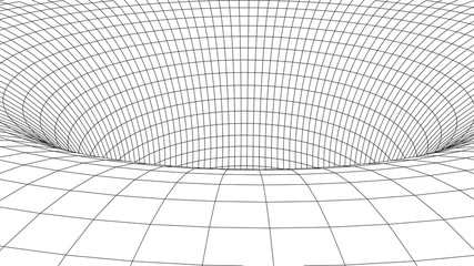 Wireframe vector tunnel. 3d wormhole light illustration.