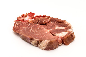slices of raw pork isolated on white background.