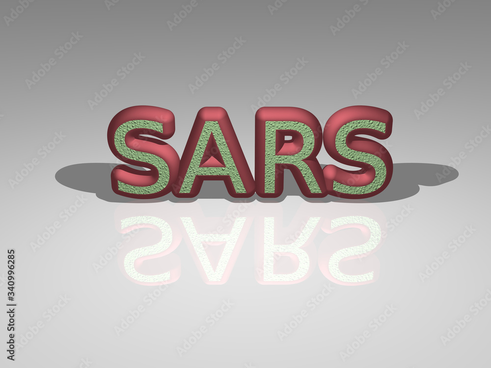 Poster colorful text of sars rendered in 3d casting shadows, ideal image for conceptual display and graphic
