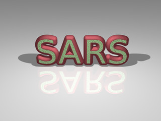 Colorful text of SARS rendered in 3D casting shadows, ideal image for conceptual display and graphical applications