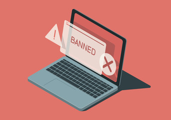 Isometric laptop with banned message.