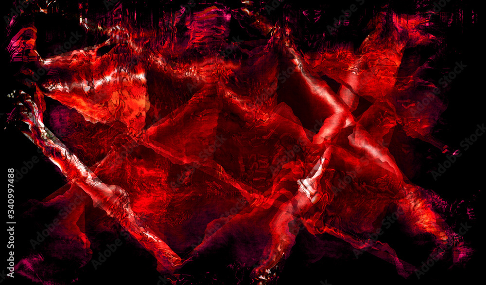 Poster modern expressionist grunge abstract of distorted shapes in red and black