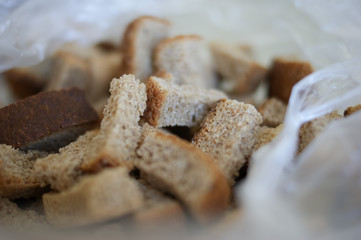 Homemade Dried Bread Small Pieces in a Package