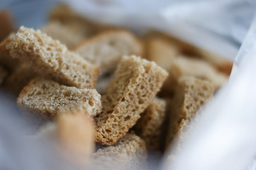 Homemade Dried Bread Small Pieces in a Package