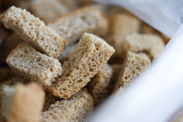 Homemade Dried Bread Small Pieces in a Package