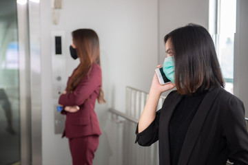 Asian woman wear face mask for protect COVID-19 virus,Thailand people,social distancing