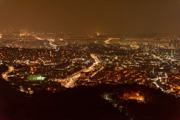 Neon lights in the night of the city of Seoul in South Korea