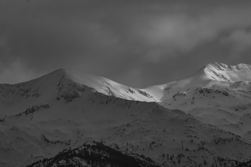 Bohinj mountains in black and white