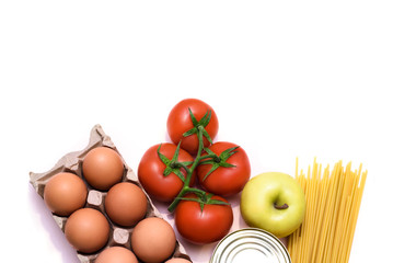 Food for delivery. Flat lay donation food.