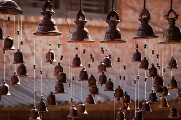 BHAKTAPUR, NEPAL  - November 11, 2017. A shop selling brass items in Bhaktapur, Nepal
