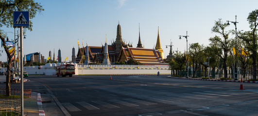 Panorama view of Temple of the Emerald Buddha,  Wat Phra Kaew or grand palace grand palace .