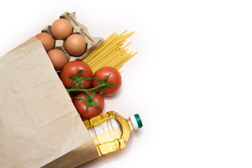 Food for delivery. Flat lay donation food.