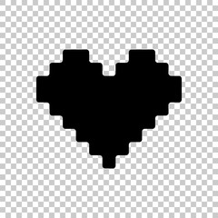 Fototapeta premium Pixel heart, 8 bit, valentine day. Black symbol on transparent background