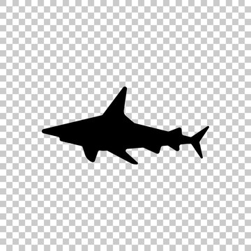 Shark silhouette, underwater predator. Black symbol on transparent background