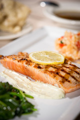 Grilled Salmon with Spinach and Risotto