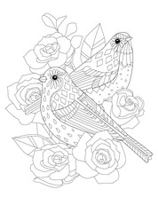 lovely couple of little birds sitting on roses bush for your col