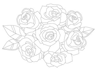 bouquet of roses, flowers and leaves for your coloring book