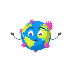 The spread of coronavirus on planet Earth. Globe character in cartoon style on a white background.