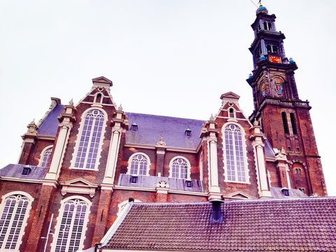 xchurch of westerkerk prinsengracht building in amsterdam typically built of red brick