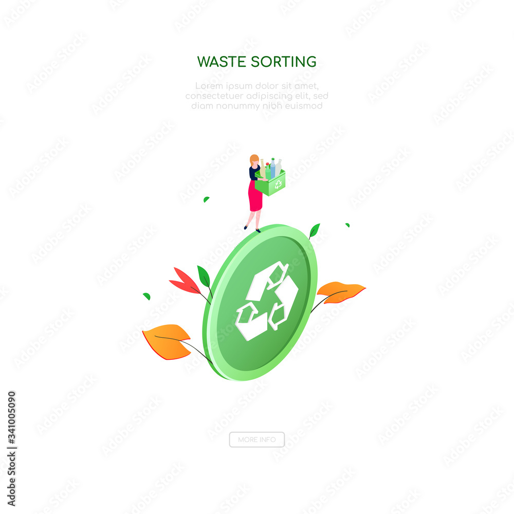 Poster waste sorting - modern colorful isometric vector web banner