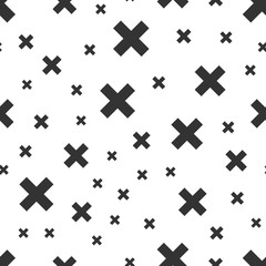Fototapeta na wymiar Black cross abstract seamless pattern background sketch engraving vector illustration. T-shirt apparel print design. Scratch board imitation. Black and white hand drawn image.
