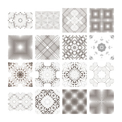 A set of complex monochrome vector geometric patterns.
