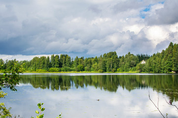 View of the shore of the Lake Nuasjarvi, Vuokatti, Finland