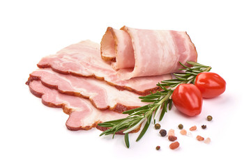 Sliced pork brisked, bacon slices, isolated on white background