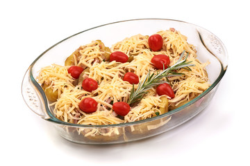Loaded potatoes with bacon, isolated on white background
