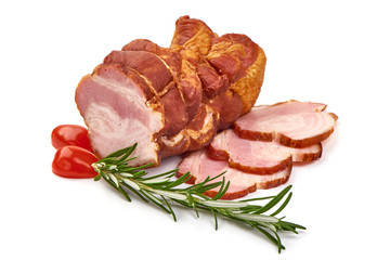 Smoked pork breast, isolated on white background