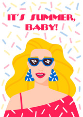 Vector illustration of a woman in a summer outfit.