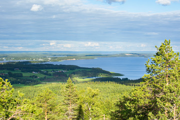View to The Lake Iso Sapsojarvi and Sotkamo area from Vuokatinvaara hill, Vuokatti, Kainuu, Finland
