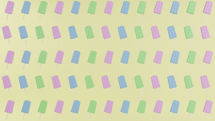 Pink, blue and green popsicle twisted pattern on yellow background